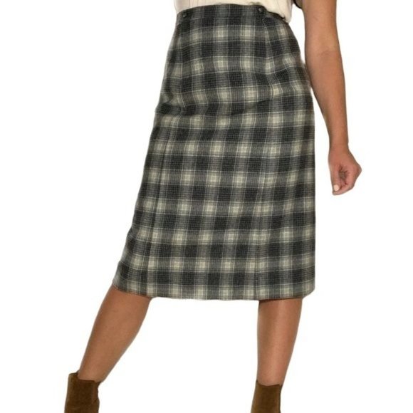 Pendleton Midi Skirt Plaid Wool Gray Vintage ‘70s Vintage 14 Modern Size 6/8 - Picture 8 of 8